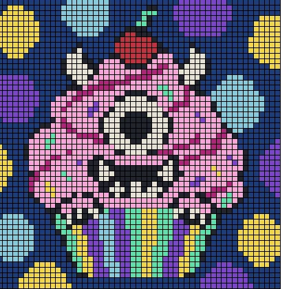 The same picture as a grid of colored blocks, the finished level board